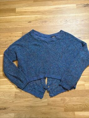 Express Marled Blue Scoopneck Cropped Oversized Sweater